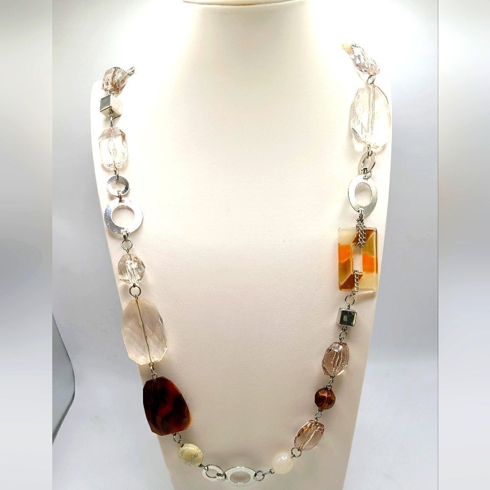 NY jewelry long necklace, silvertone